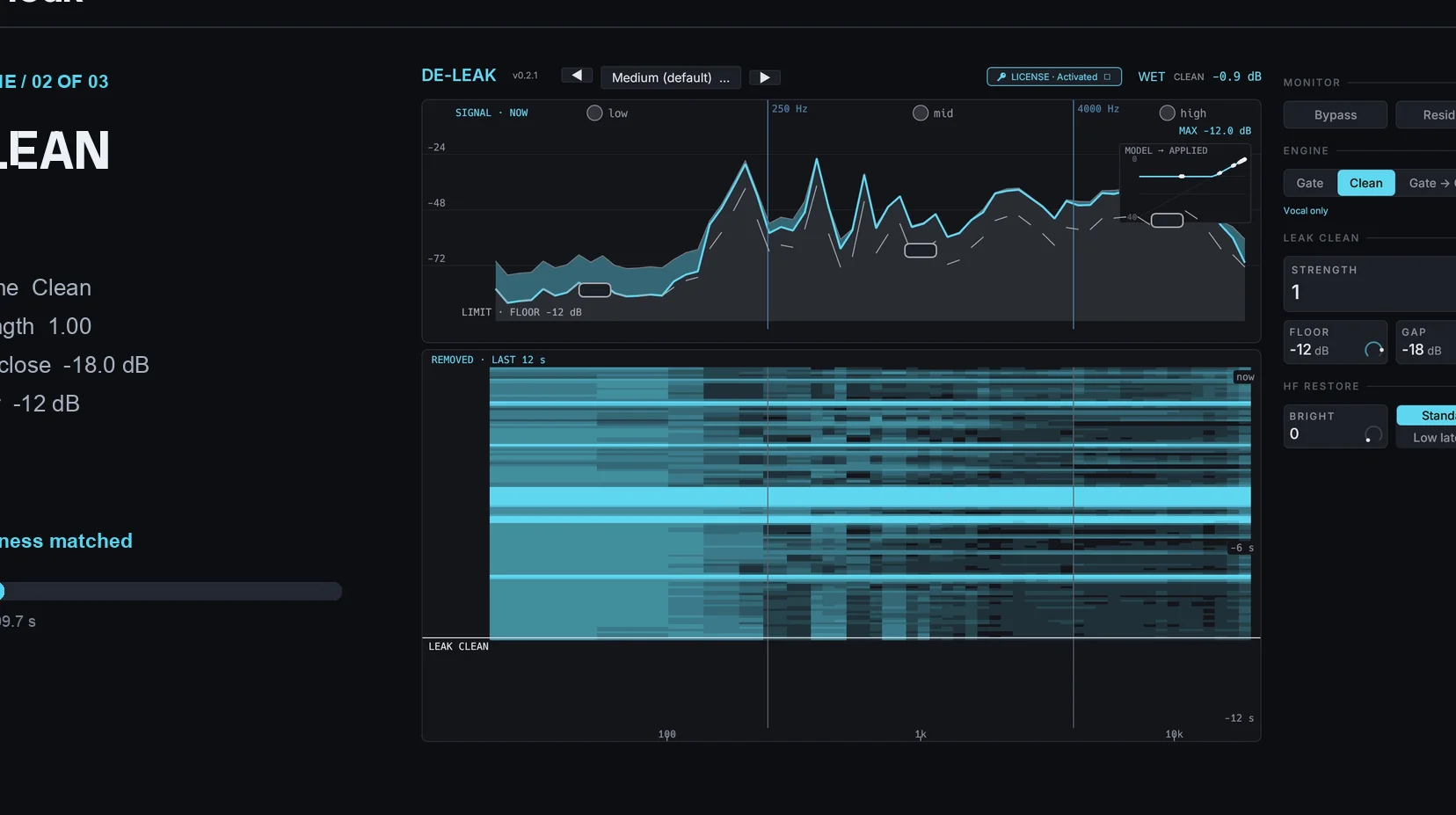de-leak 0.2.1 AU capture with Leak Clean and the removed-audio map